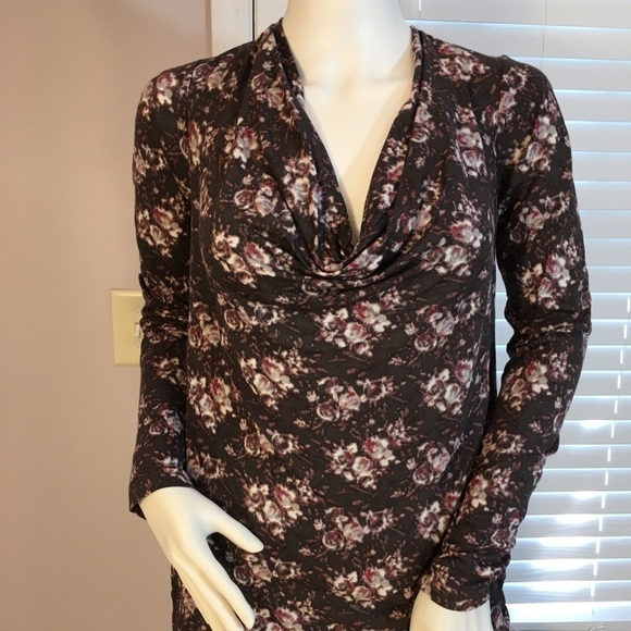French Connection Gray Long Sleeves Front Drape  Back Tie Floral Blouse Size S - Picture 3 of 15